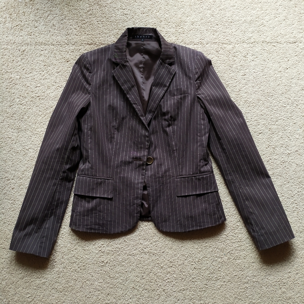 3 for $25 Theory Brown Pinstriped Blazer Suit Jacket